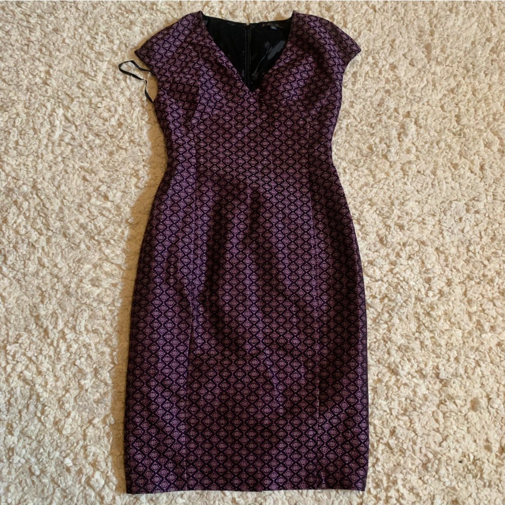 Brooks Brothers Purple Pattern Sheath Dress Sleeveless size 8